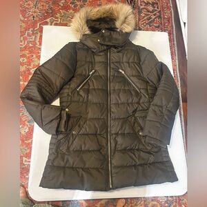 Zara Women's Khaki Coat Olive Green Size Large